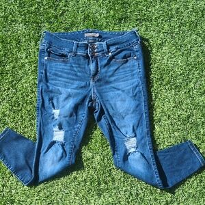 Torrid Blue Distressed Super Soft Jeggings, Size 12 Short
